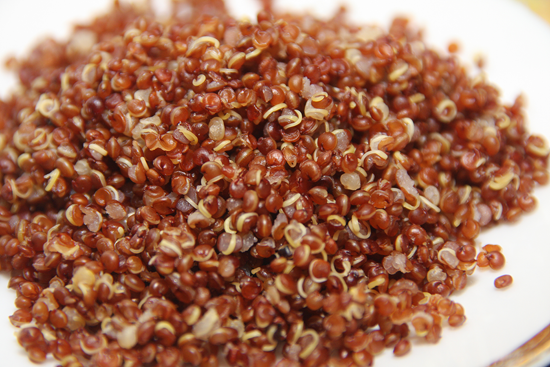 A plate of cooked red quinoa; photo courtesy blairingmedia